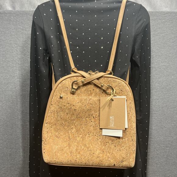 Miztique Daisy Cork Backpack Purse Convertible Adjustable Straps Beige Gold Bag - Picture 7 of 11